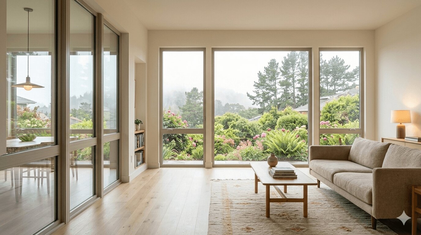 Newly installed Milgard Tuscany Series vinyl windows on a Bay Area craftsman home exterior